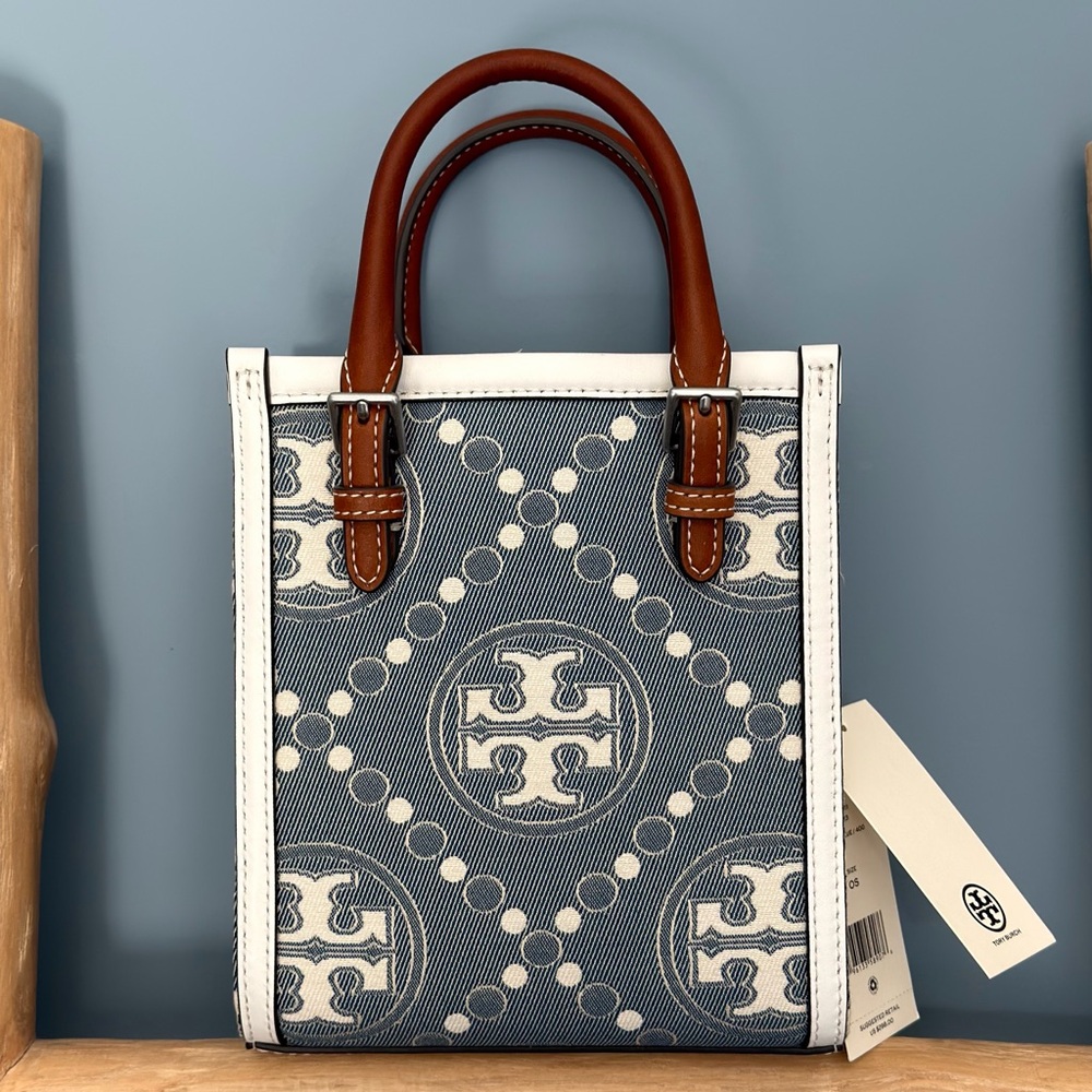 Tory Burch Mini T Monogram Denim Tote